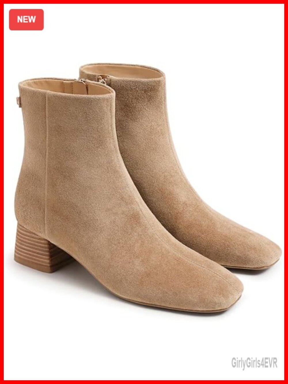 Womens Ankle Boots Chunky Low Heel Square Toe Side Zipper Faux Suede Leather